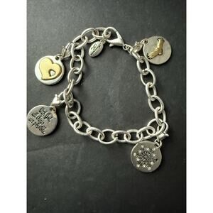 Amanda Blu Matte Silver Tone Chain “Blessed” Charm Bracelet 9" Religious Faith